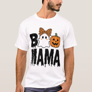 Boo Mama Halloween Geest Pompoen Boog Ontwerp T-shirt