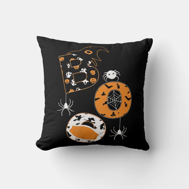 Boo Mask Spider Witch Pumpkin Patroon Kussen (Voorkant)