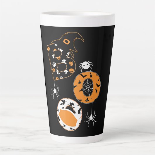 Boo Mask Spider Witch Pumpkin Patroon Latte Mok (Voorkant)