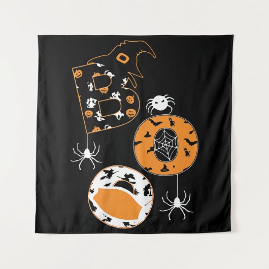 Boo Mask Spider Witch Pumpkin Patroon Wandkleed (Voorkant)
