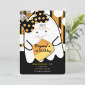 Boo Meisje Ghost Halloween ONE 1e Verjaardagsfeest Kaart (Staand voorkant)