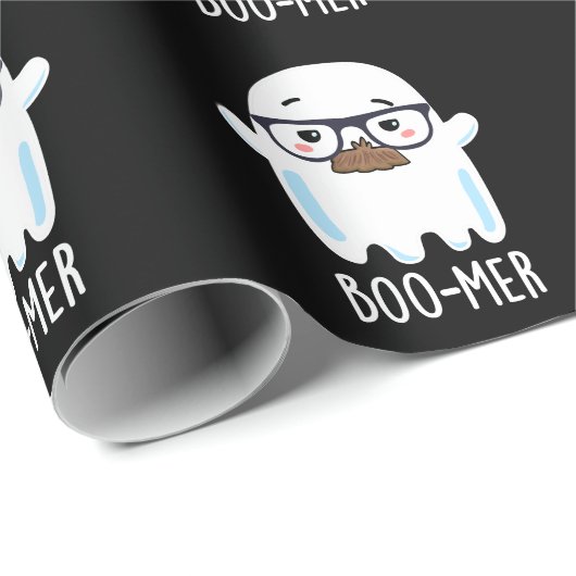 Boo-mer Funny Middle Aged Ghost Pun Dark BG Cadeaupapier (Rol Hoek)