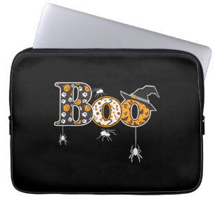 Boo met spinnen en heks Pet Halloween Laptop Sleeve