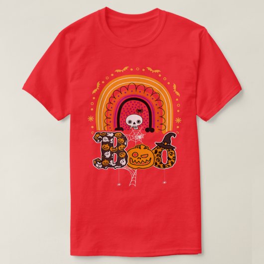 Boo met spinnen en heks Pet Halloween regenboog 2 T-shirt (Design voorkant)