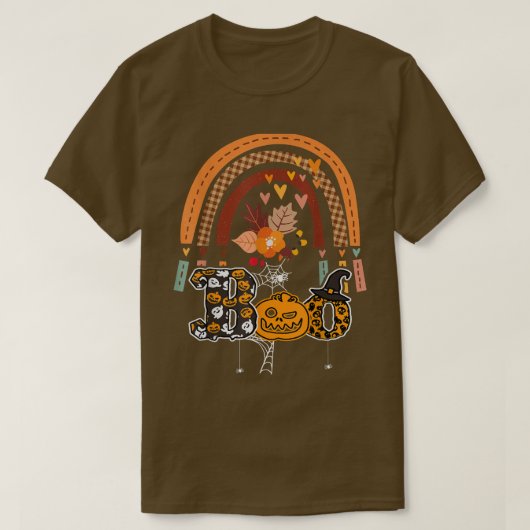 Boo met spinnen en heks Pet Halloween regenboog 2 T-shirt (Design voorkant)