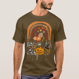 Boo met spinnen en heks Pet Halloween regenboog 2 T-shirt