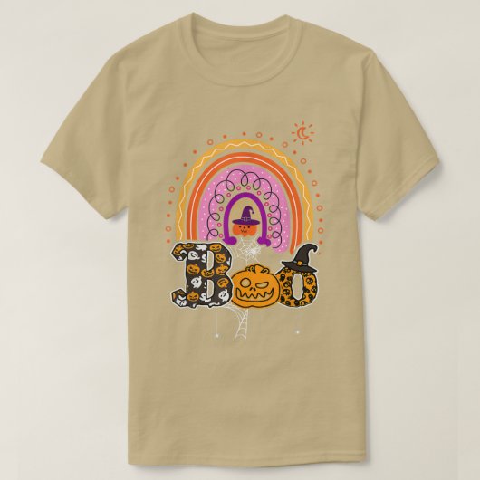 Boo met spinnen en heks Pet Halloween regenboog 3 T-shirt (Design voorkant)