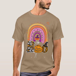 Boo met spinnen en heks Pet Halloween regenboog 3 T-shirt
