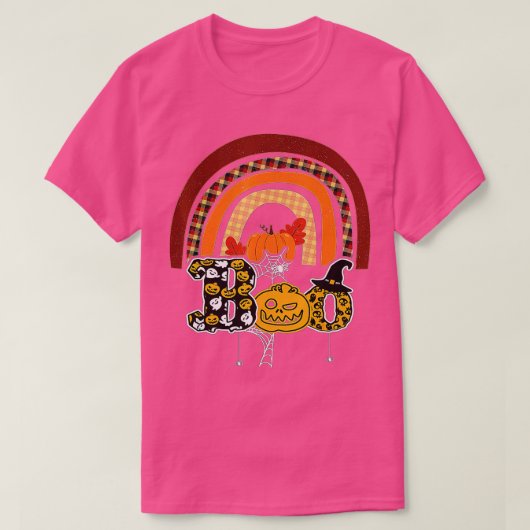 Boo met spinnen en heks Pet Halloween regenboog T-shirt (Design voorkant)