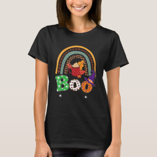 Boo met spinnen en heks Pet Halloween regenboog T-shirt