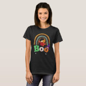 Boo met spinnen en heks Pet Halloween regenboog T-shirt (Voorkant volledig)