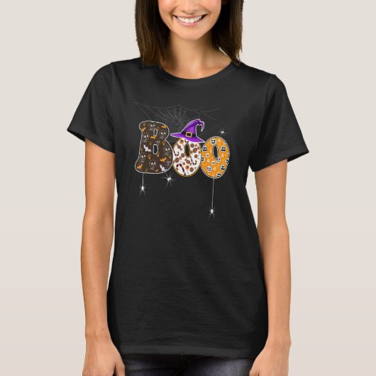 Boo met spinnen en heksen Pet halloween voor jonge T-shirt (Voorkant)