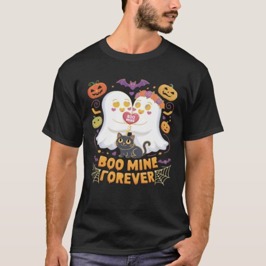 Boo Mine Forever Cute Ghosts Black Cat Love Hallow T-shirt (Voorkant)
