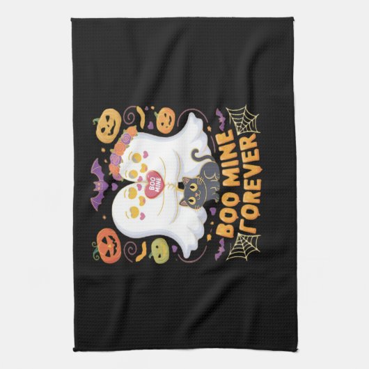 Boo Mine Forever Schattige Ghosts Black Cat Love H Theedoek (Verticaal)