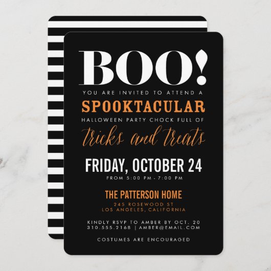 BOO | Modern Halloween Party Invitation Kaart (Voorkant / Achterkant)
