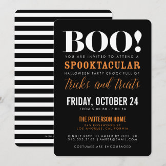 BOO | Modern Halloween Party Invitation Kaart