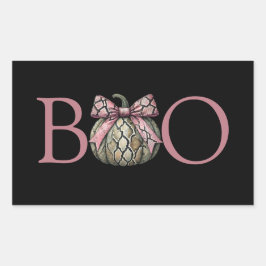 Boo Moderne Snake Skin Pompoen met Roze Bow Rechthoekige Sticker