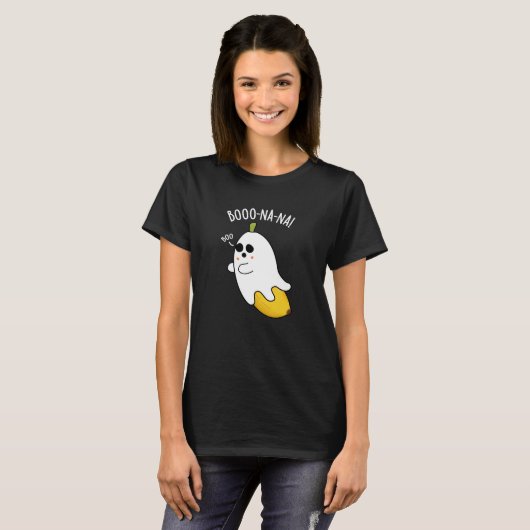 Boo-nana Grappige Ghost Banaan Pun Donker BG T-shirt (Voorkant volledig)