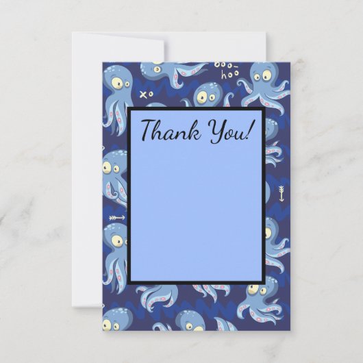 Boo Octopus Blauw Kinderkleding & Decoratie Bedankkaart (Voorkant)