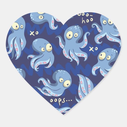 Boo Octopus Blauwe Kinderkleding & Décor Hart Sticker (Voorkant)