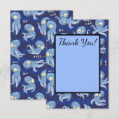 Boo Octopus Blauwe Kinderkleding & Decoratie Bedankkaart (Voorkant / Achterkant)