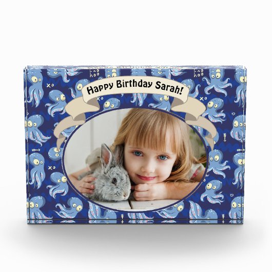 Boo Octopus Blue Cute Kids Birthday Foto (Voorkant)