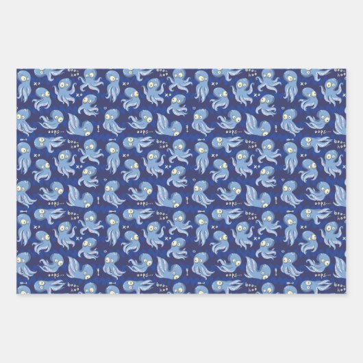 Boo Octopus Blue Cute Kids Birthday Inpakpapier Vel (Voorkant 3)