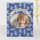 Boo Octopus Blue Cute Kids Birthday Kaart (Gele Bloem)