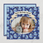 Boo Octopus Blue Cute Kids Birthday Party Invite Feestdagenkaart (Voorkant / Achterkant)