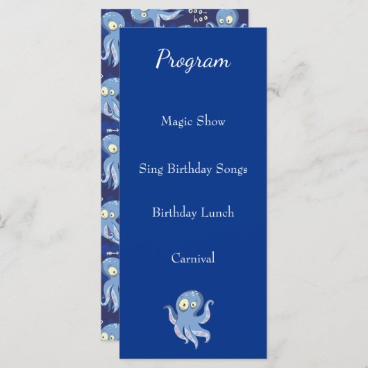 Boo Octopus Blue Kinder Baby shower Programmakaart (Voorkant / Achterkant)