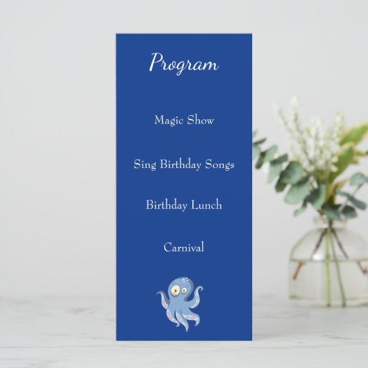 Boo Octopus Blue Kinder Baby shower Programmakaart (Staand voorkant)