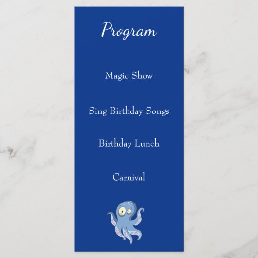 Boo Octopus Blue Kinder Baby shower Programmakaart (Voorkant)