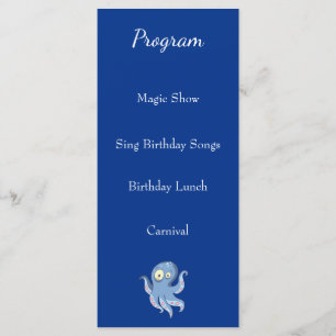 Boo Octopus Blue Kinder Baby shower Programmakaart