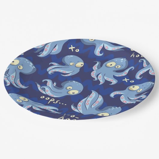 Boo Octopus Blue Kinder Clothing & Décor Papieren Bordje (Gekanteld)