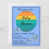 Boo Octopus Blue Retro Baby shower Uitnodiging (Voorkant)