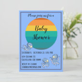 Boo Octopus Blue Retro Baby shower Uitnodiging (Staand voorkant)