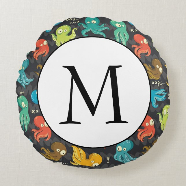 Boo Octopus Cute Multicolor Kinder Clothing & Déco Rond Kussen (Voorkant)