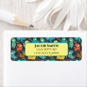 Boo Octopus Cute Multicolor Kinder Return Address Etiket