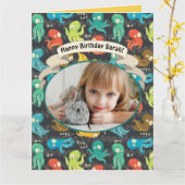 Boo Octopus Cute Multicolor Kinderen van 12 septem Kaart (Gele Bloem)