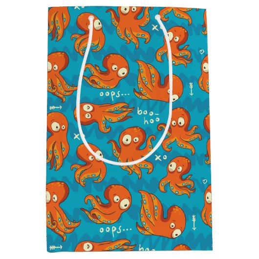 Boo Octopus Cute Oranje Kinder Clothing & Décor Medium Cadeauzakje (Voorkant)
