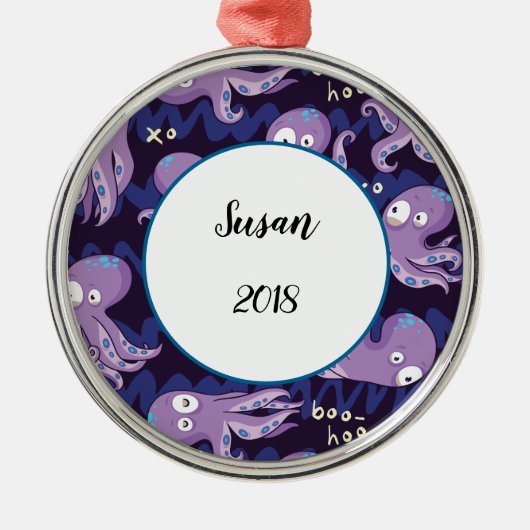 Boo Octopus Cute Paarse Kinder Clothing & Décor Metalen Ornament (Voorkant)