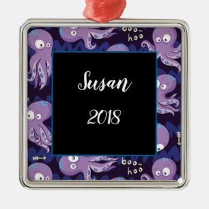 Boo Octopus Cute Paarse Kinder Clothing & Décor Metalen Ornament