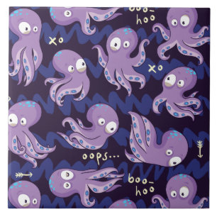Boo Octopus Cute Paarse Kinder Clothing & Décor Tegeltje