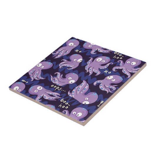 Boo Octopus Cute Paarse Kinder Clothing & Décor Tegeltje (Zijkant)