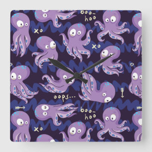 Boo Octopus Cute Paarse Kinder Clothing & Décor Vierkante Klok