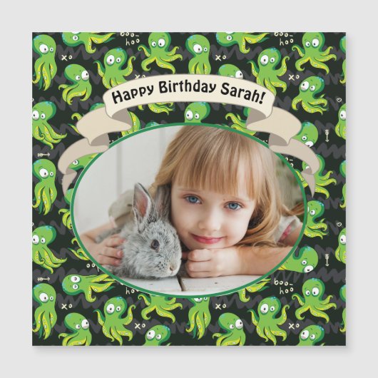 Boo Octopus Green Cute Kids Birthday Magnet (Voorkant)