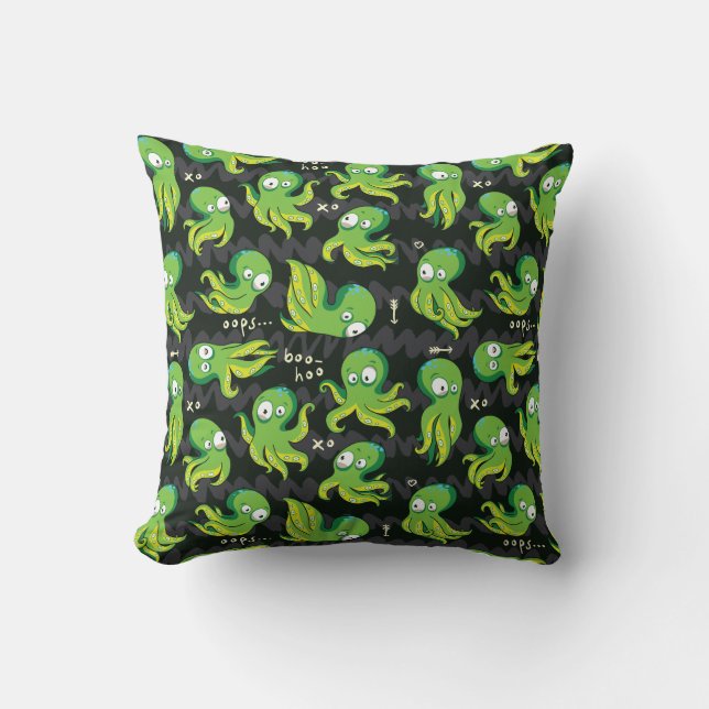 Boo Octopus Green Kinder Clothing & Décor Kussen (Voorkant)
