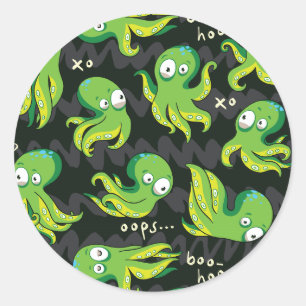 Boo Octopus Green Kinder Clothing & Décor Ronde Sticker