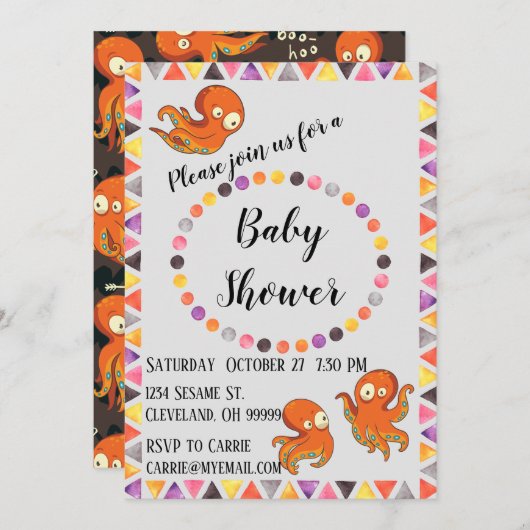 Boo Octopus onder het Zee Baby shower Invitation Kaart (Voorkant / Achterkant)