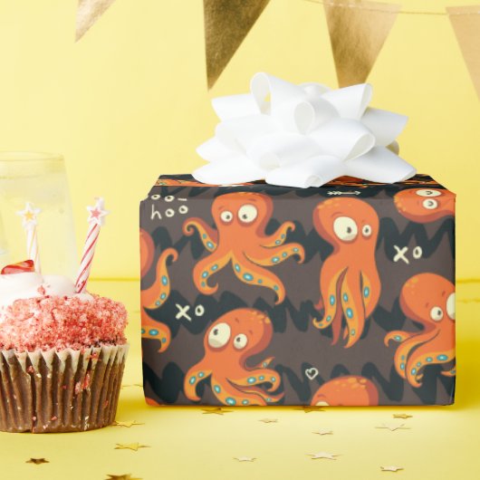 Boo Octopus Oranje en zwart Kinder Kleding en kled Cadeaupapier (Verjaardagsfeest)